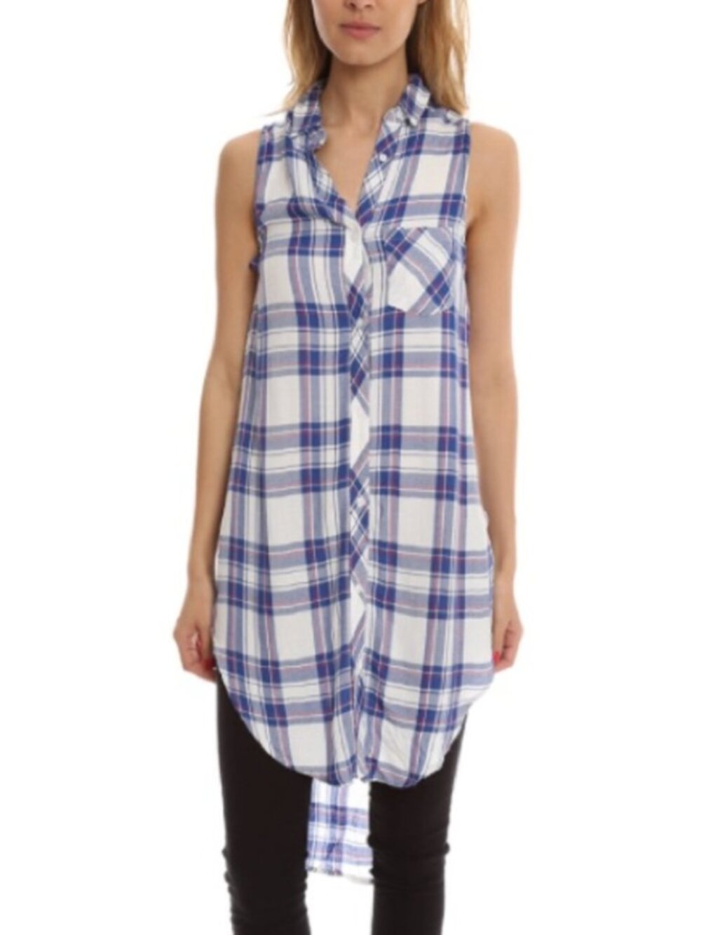 RAILS Jordyn Women's Size Small Blue Plaid Sleeveless High Low Shirt Slits Tunic